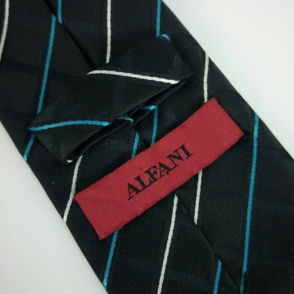 Alfani Skinny Black White Blue Striped Tie
